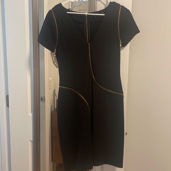 Ted Baker London Black Asymmetrical Zipper Bodycon Dress Size 3 (US 8) - Picture 3 of 7